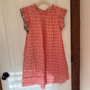 THML Orange Printed Flutter Sleeve Dress with Green Trim